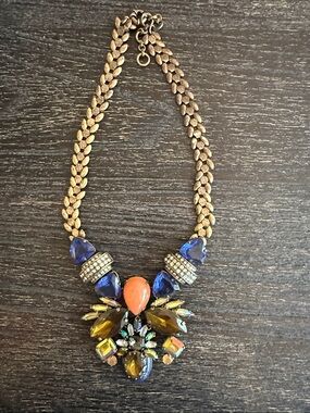 J. Crew Gold-Tone Necklace with Blue, Orange and Amber Stones